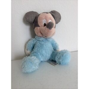 Disney Parks Baby Blue Mickey Mouse Plush Chime Rattle Stuffed Animal 9" Soft